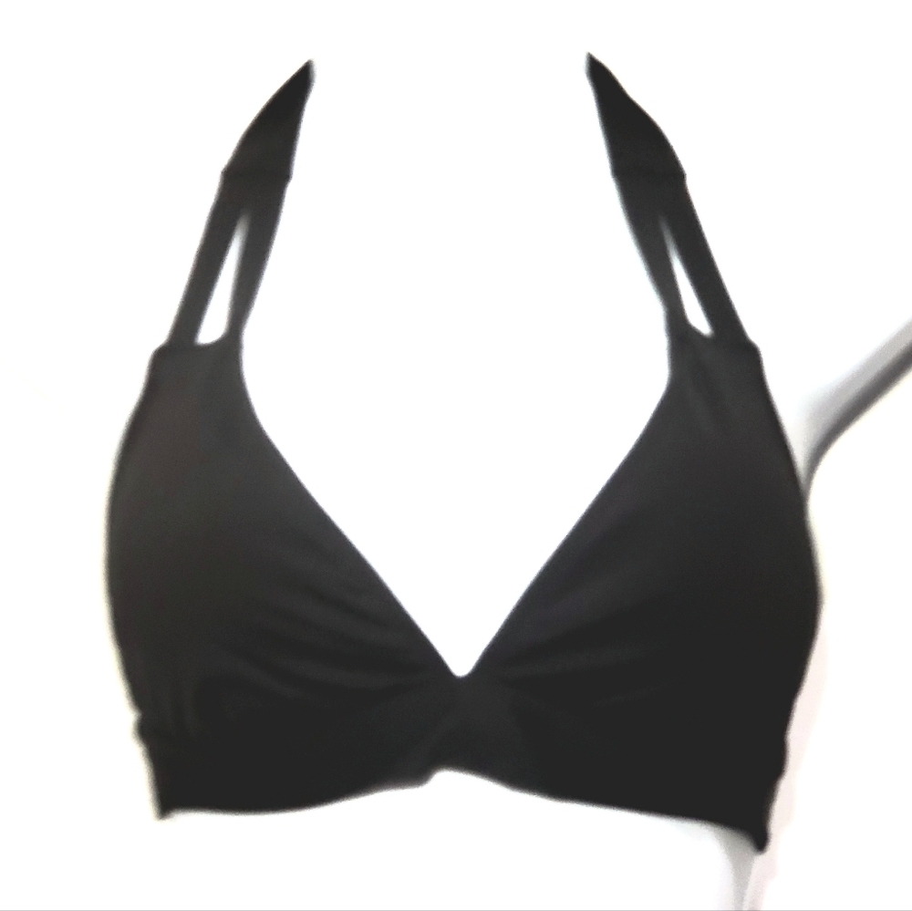 Mossimo Black Padded Triangle Halter Tie Plunging Bikini Top Swimsuit Size M EUC